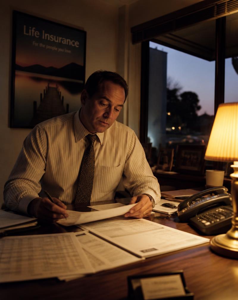 Life insurance producer reviewing lead cost figures at a desk
